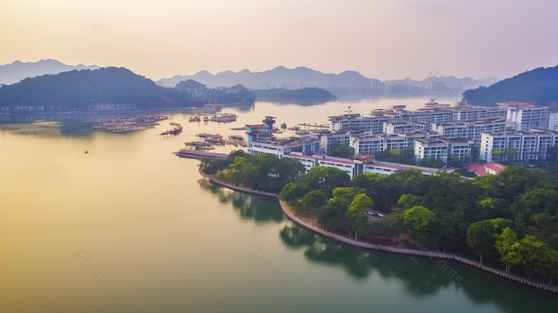 壮丽水面湖边建筑群景,高清,摄影图,摄影图片,图片大全,摄影图免费下载